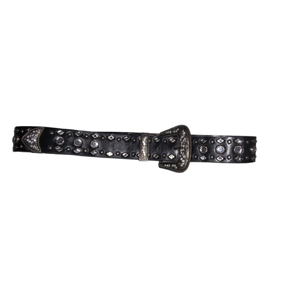 Black Faux Leather W/Crystal & Silver Studs Western Ladies Belt Sz Sm/Med 39"